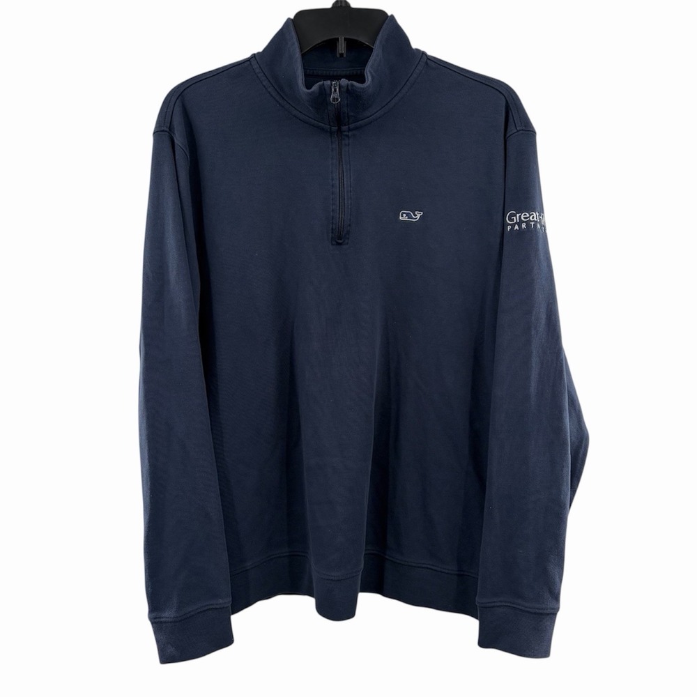 Vineyard Vines Saltwater Sweater Mens M Navy‎ 1/4 Zip Pullover Pima Cotton Whale